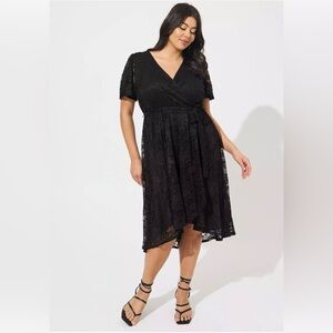 Torrid Black Lace Faux Wrap Midi Dress – Size 1 (1X / 14-16)